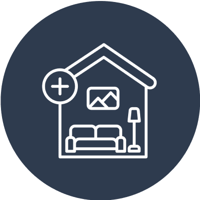 House icon with furniture and plus sign.
